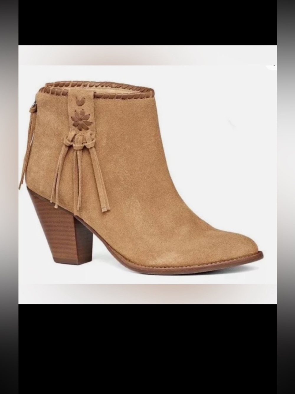 Jack Rogers Women's "Greer" Fringe Ankle Boot Sand Suede
